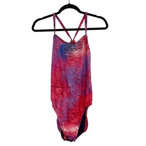Nike USA Swimsuit‎ One Piece HydraStrong Patriotic Red Blue Size 38/12 XL NEW